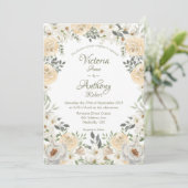 Elegant Champagne Ivory Floral Script Wedding Invi Kaart (Staand voorkant)