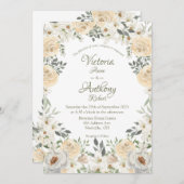 Elegant Champagne Ivory Floral Script Wedding Invi Kaart (Voorkant / Achterkant)