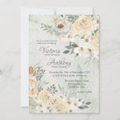 Elegant Champagne Ivory Floral Script Wedding Kaart (Voorkant)