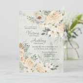 Elegant Champagne Ivory Floral Script Wedding Kaart (Staand voorkant)