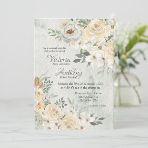 Elegant Champagne Ivory Floral Script Wedding Kaart