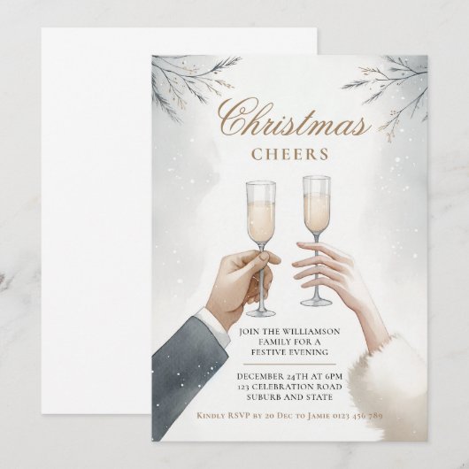 Elegant Champagne Kerstfeest Kaart (Voorkant / Achterkant)