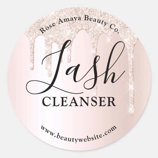 Elegant Champagne Lash Shampoo Glitter Drippings Ronde Sticker (Voorkant)