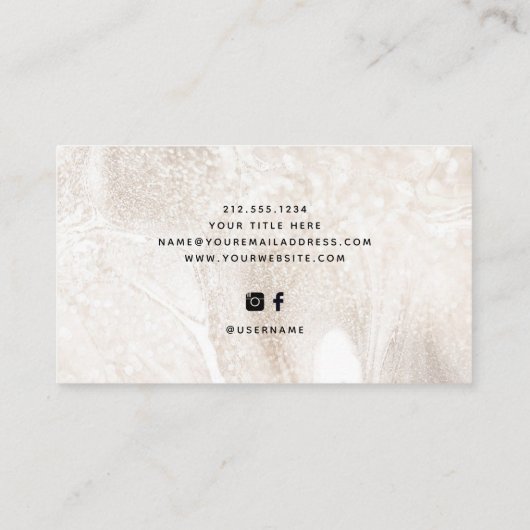Elegant Champagne Marble and Modern Script Visitekaartje (Achterkant)