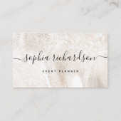 Elegant Champagne Marble and Modern Script Visitekaartje (Voorkant)