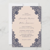 Elegant Champagne Navy Blue Lace Wedding Kaart (Voorkant)