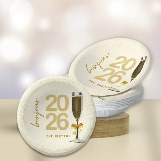 Elegant Champagne New Year Eve Paper Plate Papieren Kommen