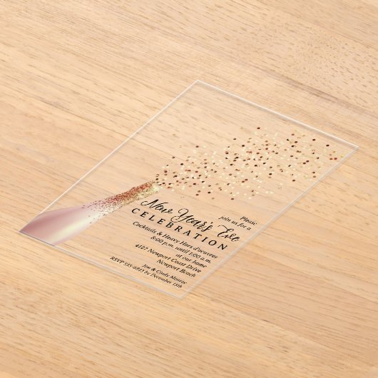 Elegant Champagne New Year's Eve Acryl Uitnodigingen (Laagn)