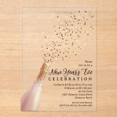 Elegant Champagne New Year's Eve Acryl Uitnodigingen (Voorkant)