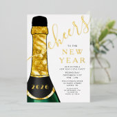 Elegant Champagne New Year's Eve Party Folie Uitnodiging (Staand Voorkant)
