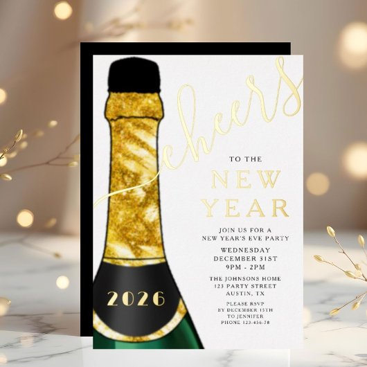 Elegant Champagne New Year's Eve Party Folie Uitnodiging
