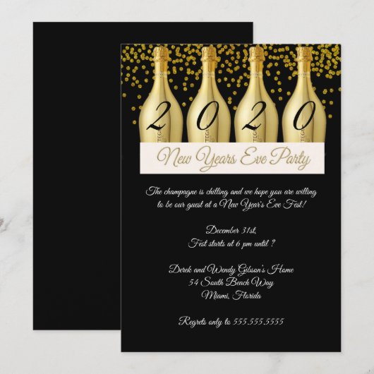 Elegant Champagne New Years Eve Party Kaart (Voorkant / Achterkant)
