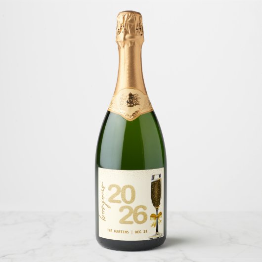 Elegant Champagne New Year's Eve Sparkling Wijnetiket (Voorkant)