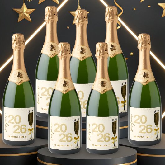 Elegant Champagne New Year's Eve Sparkling Wijnetiket