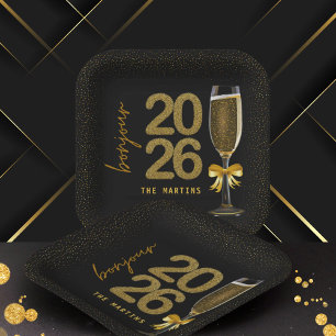 Elegant Champagne Oud en Nieuw Papieren Bordje