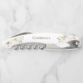 Elegant Champagne Peach Floral Wedding Name Kurkentrekker (Achterkant)