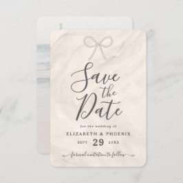 Elegant Champagne Pearl Bow Custom Photo Wedding Save The Date