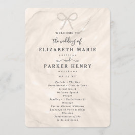 Elegant Champagne Pearl Bow Wedding Ceremony Programmakaart