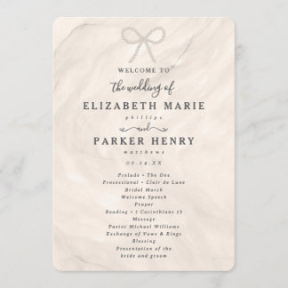 Elegant Champagne Pearl Bow Wedding Ceremony Programmakaart