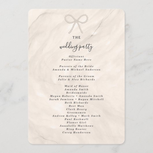Elegant Champagne Pearl Bow Wedding Ceremony Programmakaart (Achterkant)