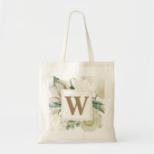 Elegant Champagne Roos Floral Monogram Weddenschap Tote Bag (Voorkant)