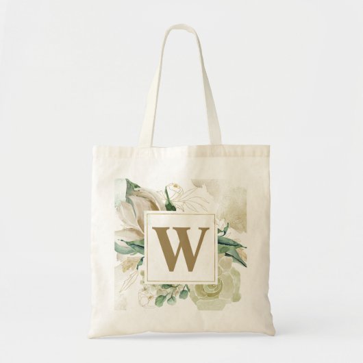 Elegant Champagne Roos Floral Monogram Weddenschap Tote Bag (Voorkant)