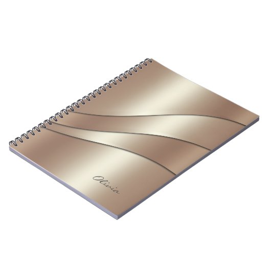 Elegant Champagne Shimmer Waves Pattern met Name Notitieboek (Linkerzijde)