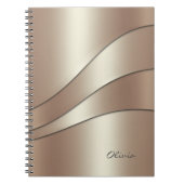 Elegant Champagne Shimmer Waves Pattern met Name Notitieboek (Voorkant)