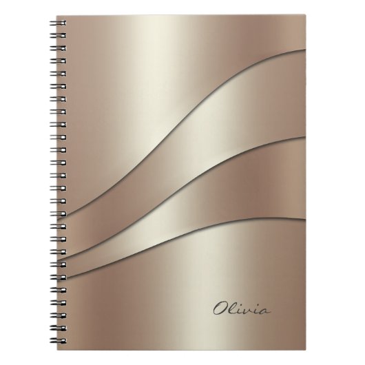 Elegant Champagne Shimmer Waves Pattern met Name Notitieboek (Voorkant)