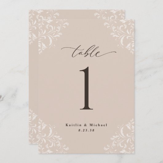 Elegant Champagne Tan 5x7 Wedding Table Numbers Kaart (Voorkant / Achterkant)