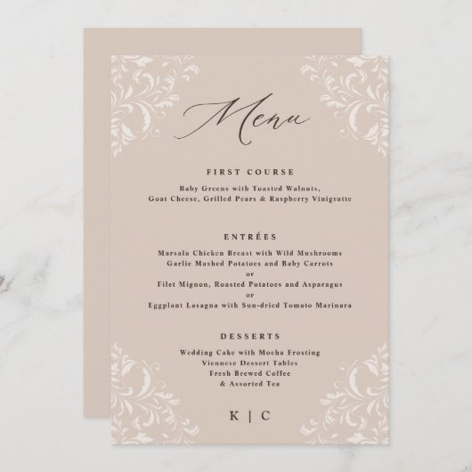 Elegant Champagne Tan Classic Wedding Menu (Voorkant / Achterkant)