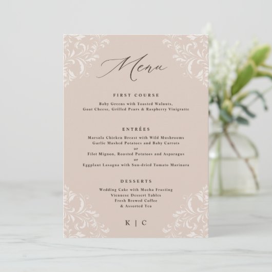 Elegant Champagne Tan Classic Wedding Menu (Staand voorkant)