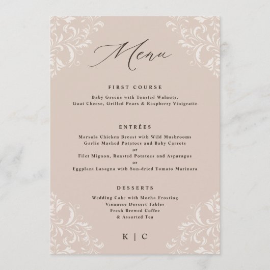 Elegant Champagne Tan Classic Wedding Menu (Voorkant)