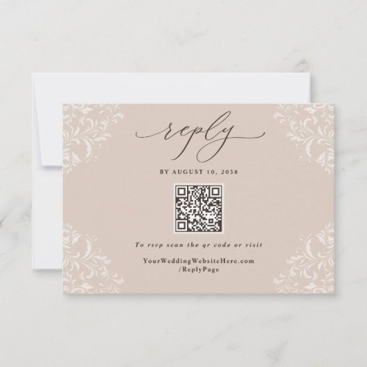 Elegant Champagne Tan Neutral Wedding QR Code RSVP Kaartje (Voorkant)
