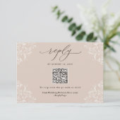 Elegant Champagne Tan Neutral Wedding QR Code RSVP Kaartje (Staand voorkant)