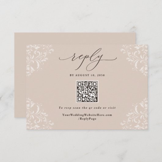 Elegant Champagne Tan Neutral Wedding QR Code RSVP Kaartje (Voorkant / Achterkant)