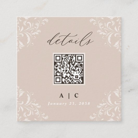 Elegant Champagne Tan QR Code Weddenschap Details Informatiekaartje (Voorkant)