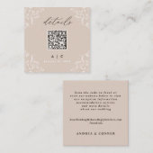 Elegant Champagne Tan QR Code Weddenschap Details Informatiekaartje (Voorkant / Achterkant)