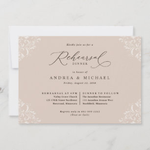 Elegant Champagne Tan Wedding Rehearsal Dinner Kaart