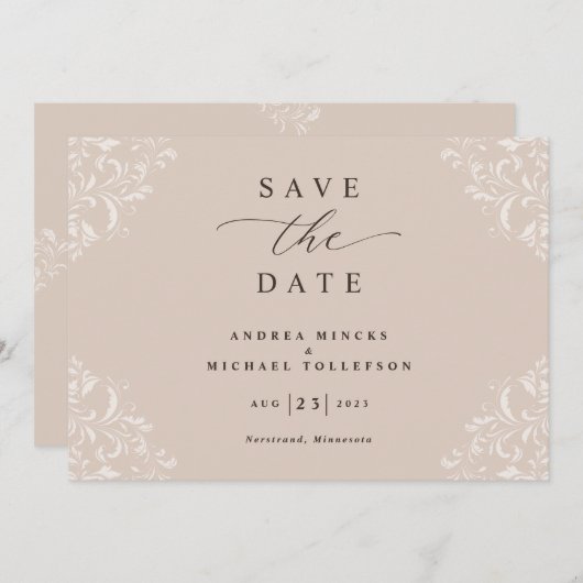 Elegant Champagne Tan Wedding  Save The Date (Voorkant / Achterkant)