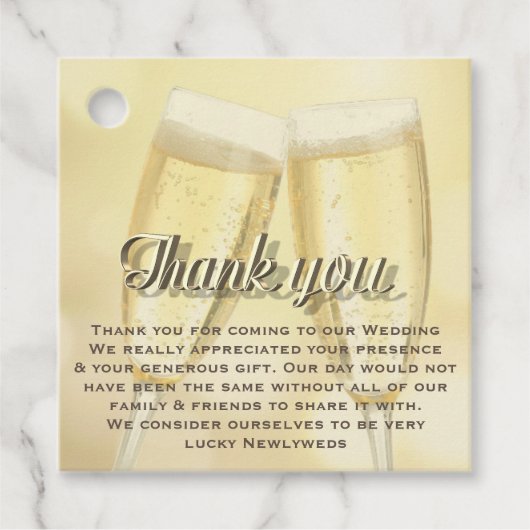 Elegant Champagne Toast Photo Weddenschap Hartelij Bedankjes Labels (Voorkant)