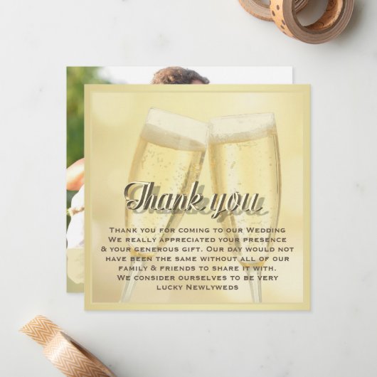 Elegant Champagne Toast Photo Weddenschap Hartelij Notitiekaartje (Voorkant / Achterkant in situ)