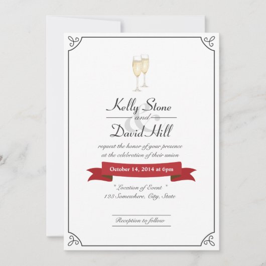 Elegant Champagne Toast Wedding Invitations Kaart (Voorkant)