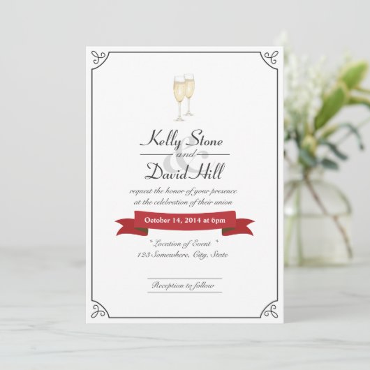 Elegant Champagne Toast Wedding Invitations Kaart (Staand voorkant)