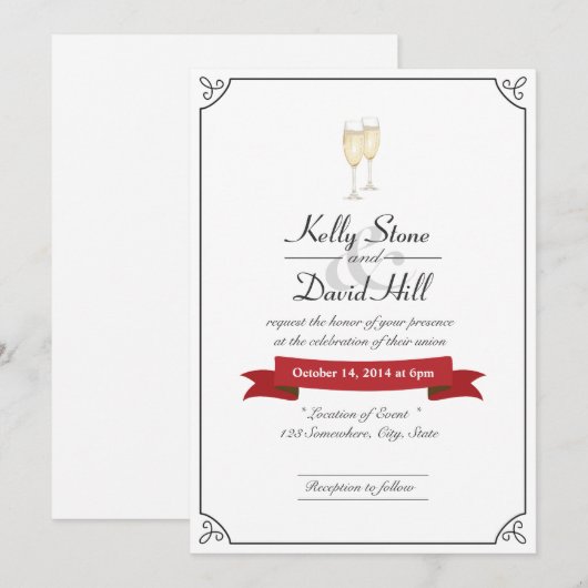 Elegant Champagne Toast Wedding Invitations Kaart (Voorkant / Achterkant)