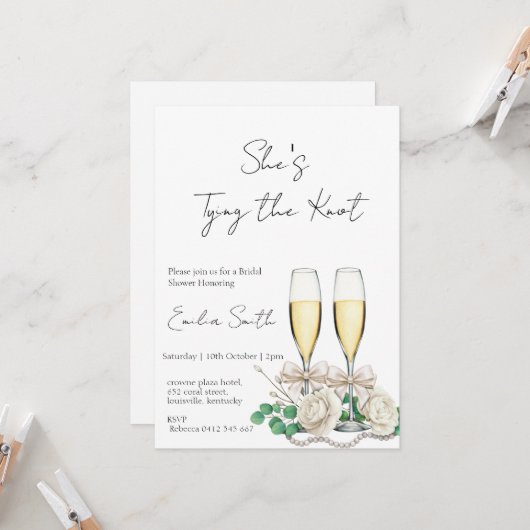 Elegant champagne Vrijgezellenfeest Kaart (Voorkant / Achterkant in situ)