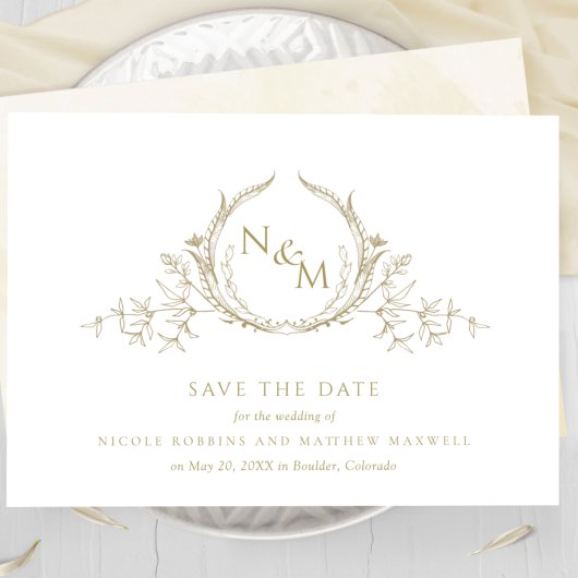 Elegant Champagne Waterverf Monogram Save The Date