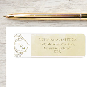 Elegant Champagne Waterverf Monogram Weddenschap Etiket