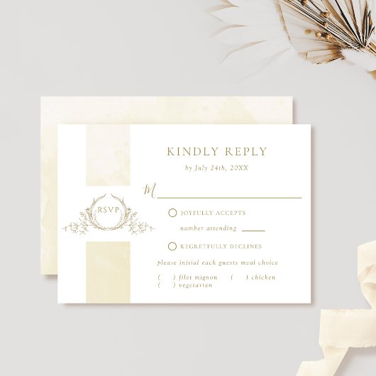 Elegant Champagne Waterverf Wedding Monogram RSVP Kaartje