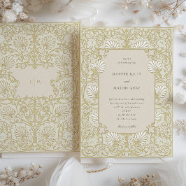 Elegant  Champagne Wit Bloemen Bruiloft Kaart